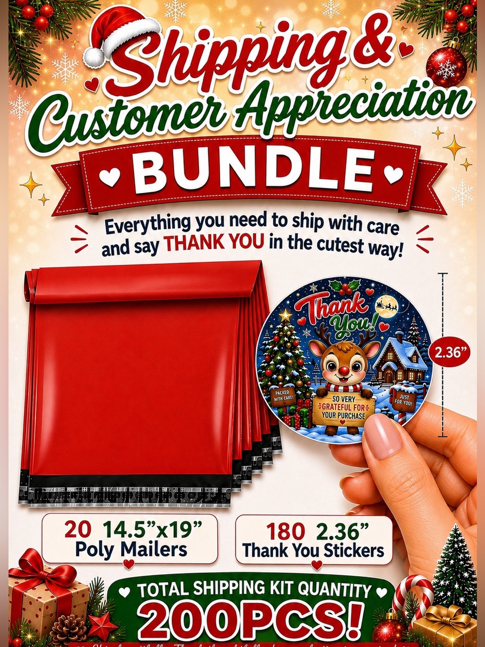 200PC Bundle 20 14”x19” Poly Mailers & 180 2.36” Stickers